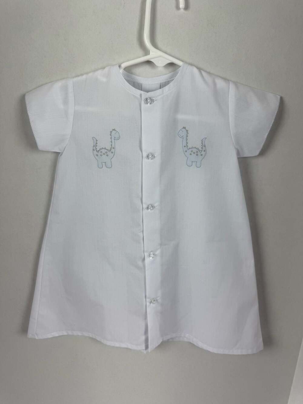 Auraluz Baby Boy White Shirt with Blue Dinosaur Embroidery Size NB